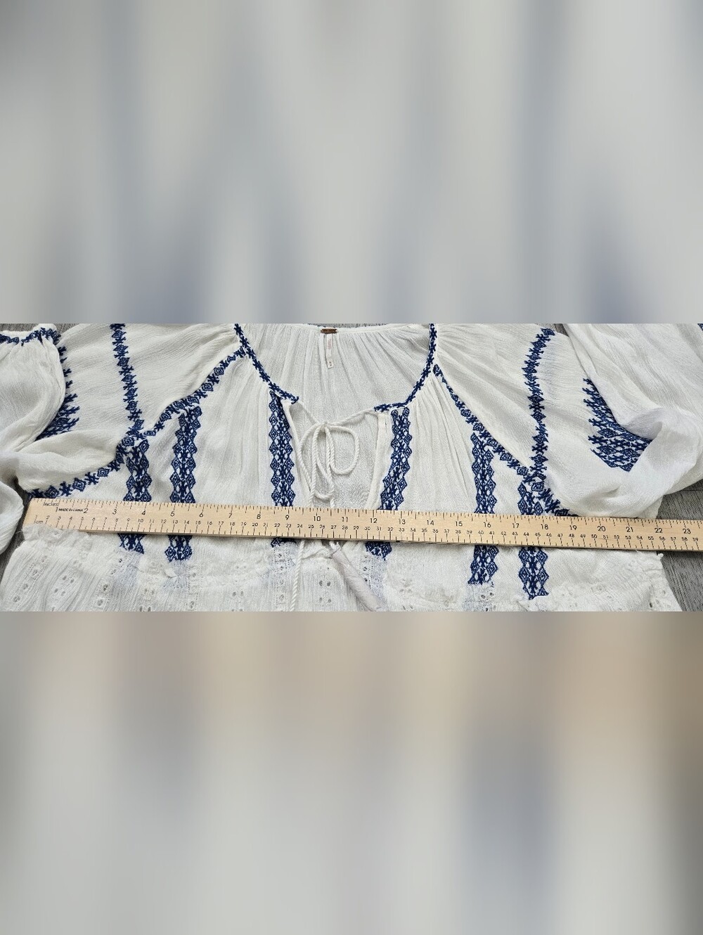 Free People Wild Horses Embroidered Mini Dress Medium White Blue Boho - Picture 9 of 15